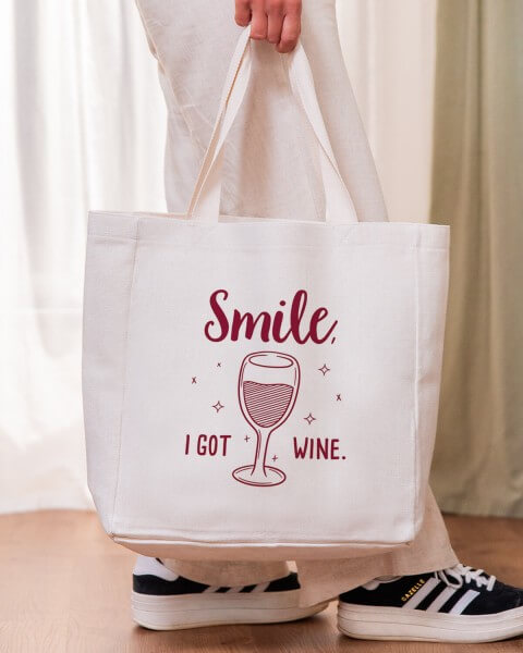 Smile, I got wine. - Stofftasche